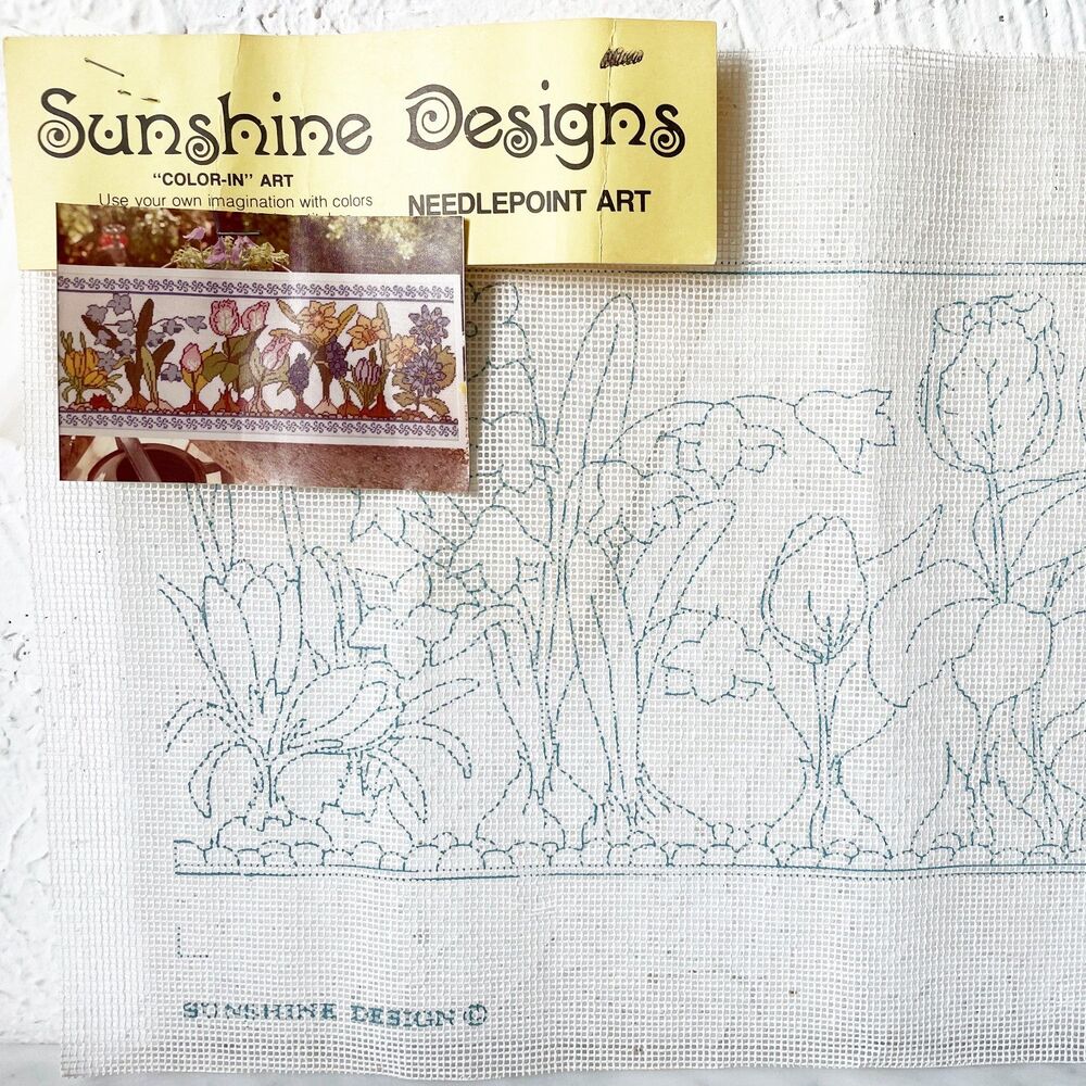 Vintage Sunshine Designs #253 Band of Flowers Needlepoint Canvas Floral